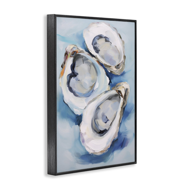 Oyster Shell Trio, art de la giclée noire encadrée par Petal Prints Design, H 18 po x l 12 po, Giclée encadrée noir minuit