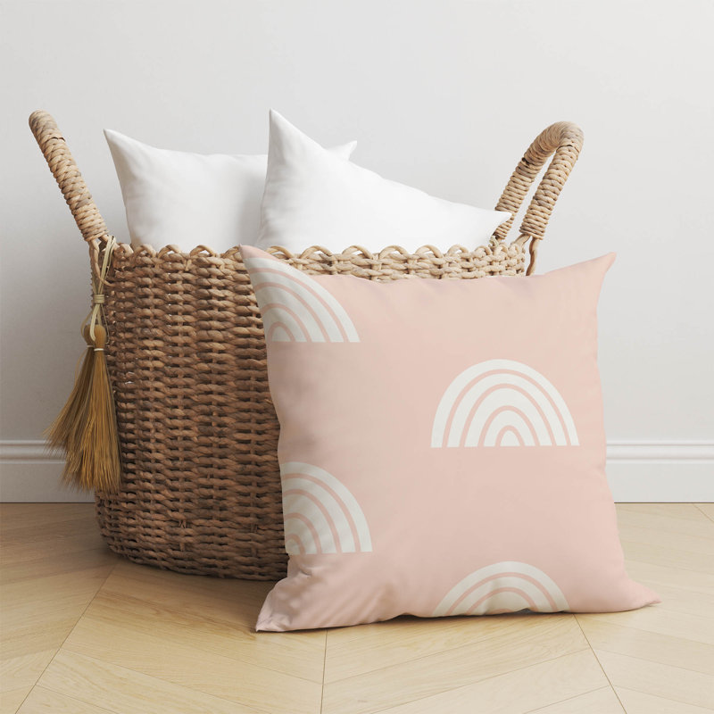 Coussin Plain Bows Match, H 26 po x l 26 po, Rose / Ivoire