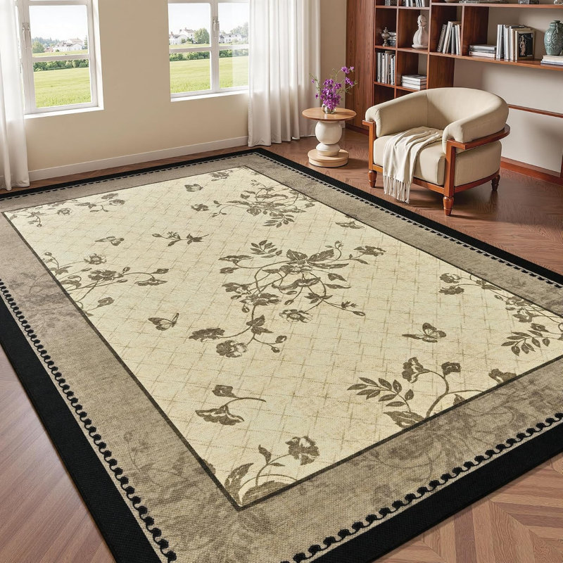 Tapis antidérapant à imprimé floral papillon, Rectangulaire 3 pi x 5 pi