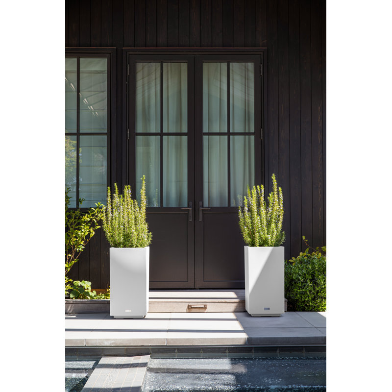 Block Series Pedestal Planter, White, 26” H x 13.5” W x 13.5” D