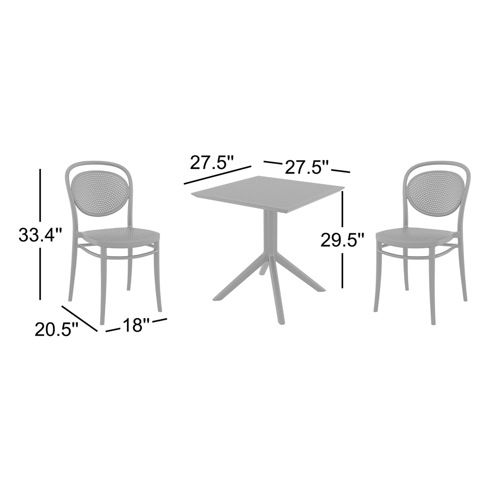 Farrah Square 2 - Person 27.5" Long Bistro Set, Dark Gray