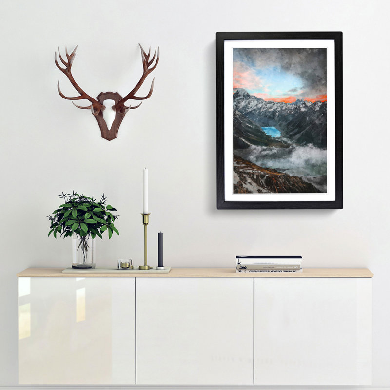 Mount Cook New Zealand - Picture Frame Painting Print, 63cm H x 45cm W x 2cm D, Black Framed