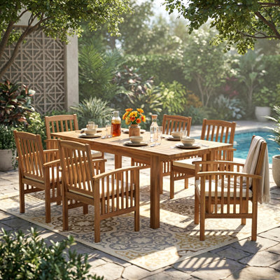 7 Pieces Acacia Wood Outdoor Dining Set S,Modern 6 Chairs  1 Large Table,Dining Furniture Set
