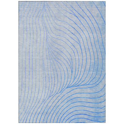 5' X 8' Blue And Silver Abstract Washable Indoor Outdoor Area Rug