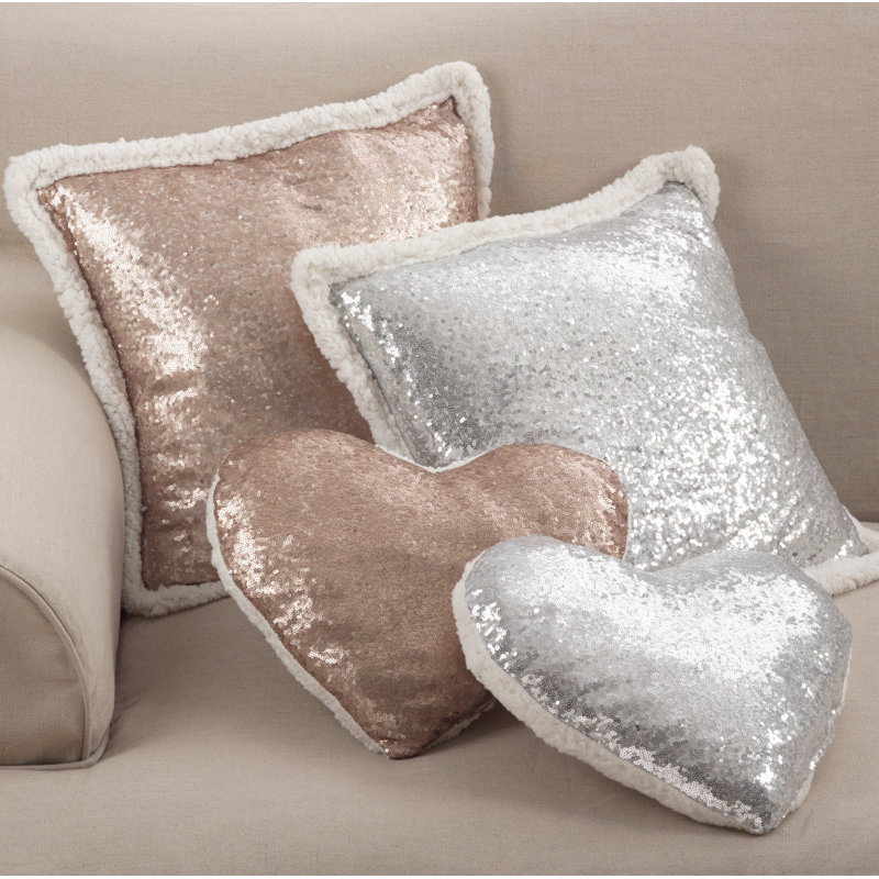 Paillette Collection Sequined Throw Pillow, Silver