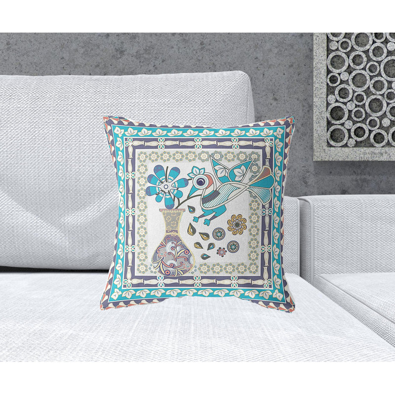 Coussin 18 po x 18 po, Crème/bleu sarcelle