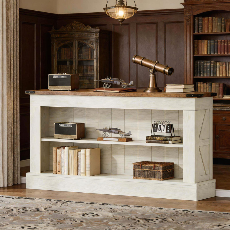 Console de ferme double couche - blanc et grain de bois, Brun / Blanc