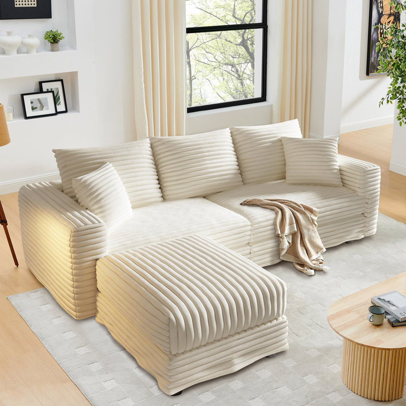 Canapé modulaire surdimensionné en velours côtelé avec repose-pieds, Beige