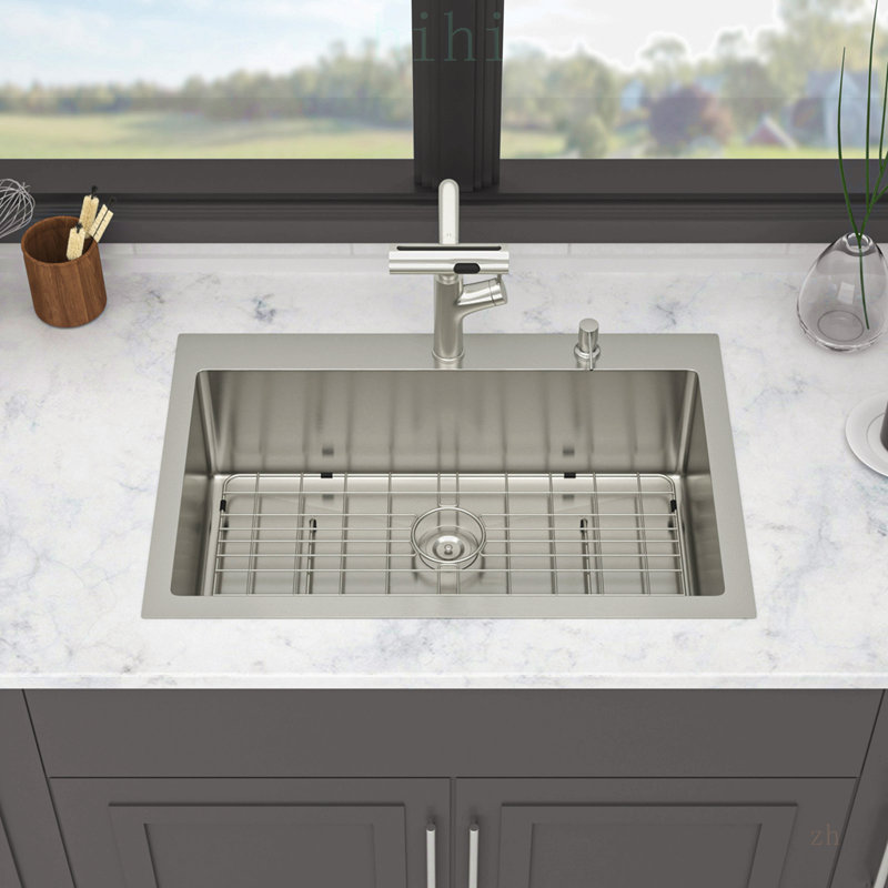 Évier de cuisine encastré de 30 pouces avec robinet coulissant et distributeur de savon - bol simple en acier inoxydable de calibre 16 durable