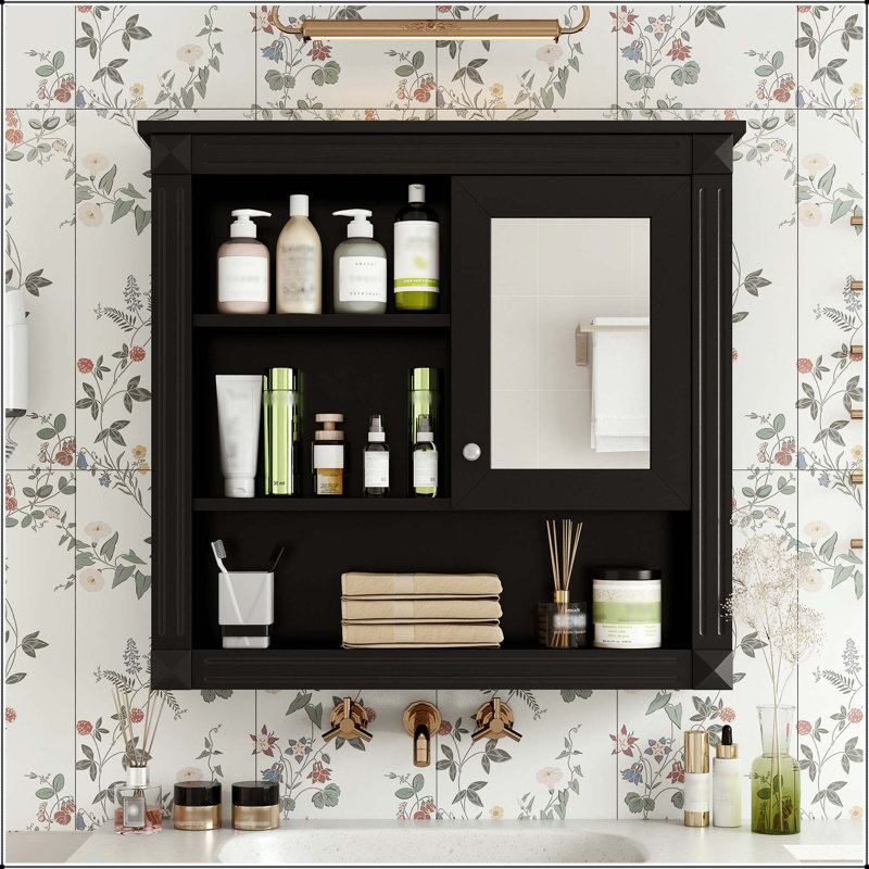 Pharmacie murale 32 x 28 avec 4 tablettes réglables - Noir, Black