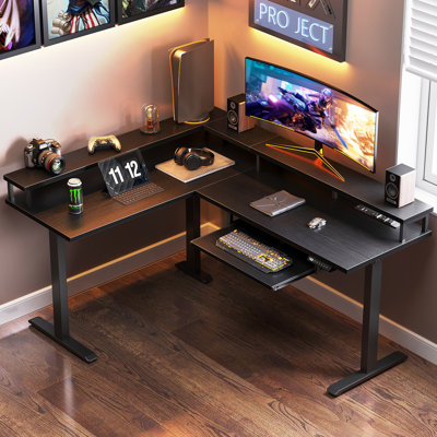 Adjustable L-Shaped Metal Base Standing Desk with Power Outlet