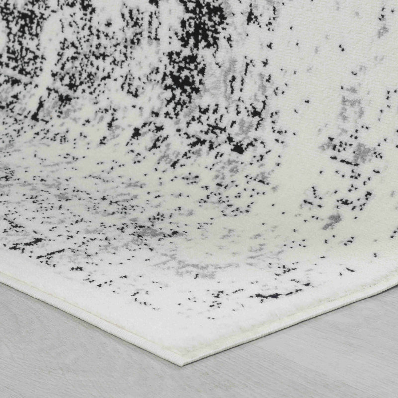 Tapis d'intérieur / oriental noir / gris 4 pi x 6 pi (3 pi 11 po x 5 pi 7 po) Branch Branch Huda, tapis traditionnel, à poils courts et résistant aux taches