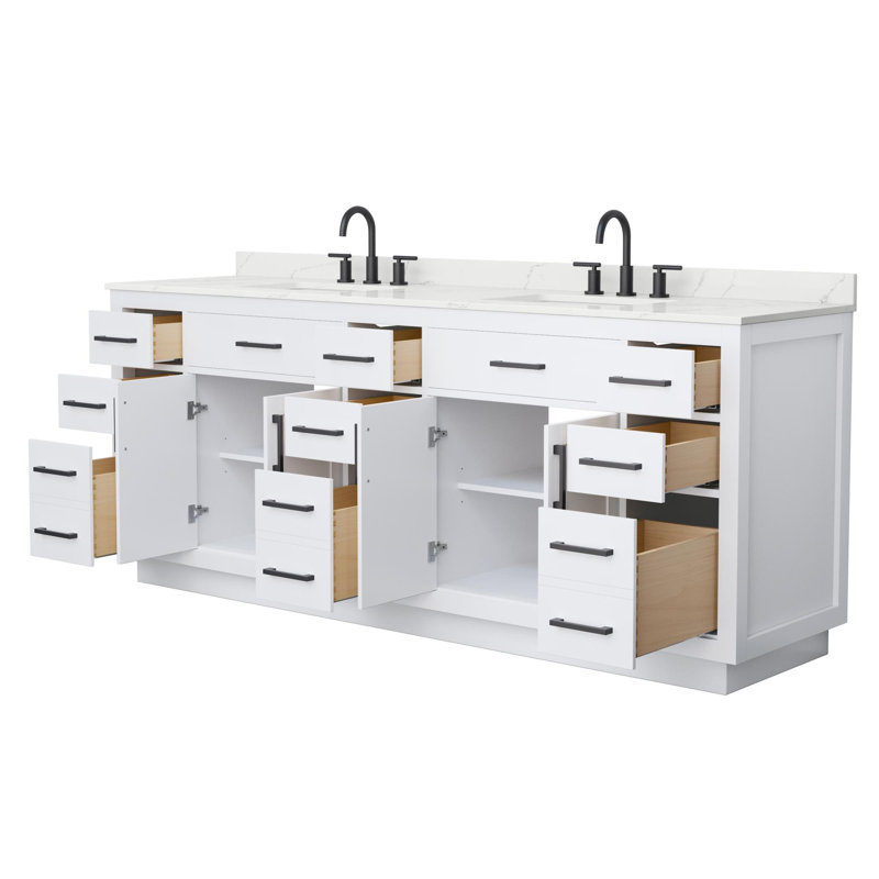 Beckett TK 84'' W Vanity, 8" Center, Brushed Nickel, Giotto Quartz