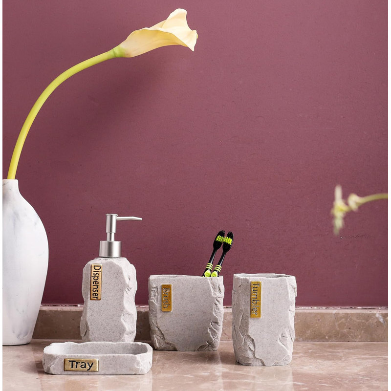 4-piece Bathroom Accessories Set Marble Gray