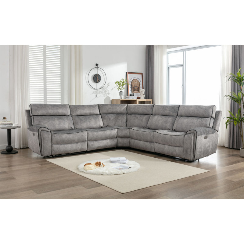 Natumbua 5 Seater Reclining Sofa & Chaise, Light Grey