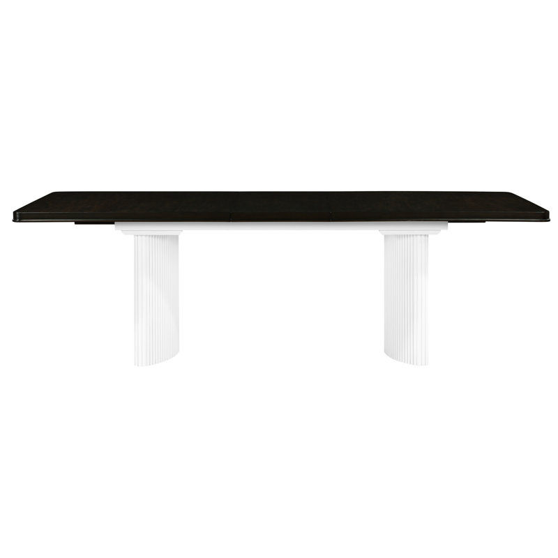 Table de salle à manger rectangulaire blanche et brune avec rallonge de feuilles - et centre de table élégant pour votre pièce fabriqué à partir de matériaux durables