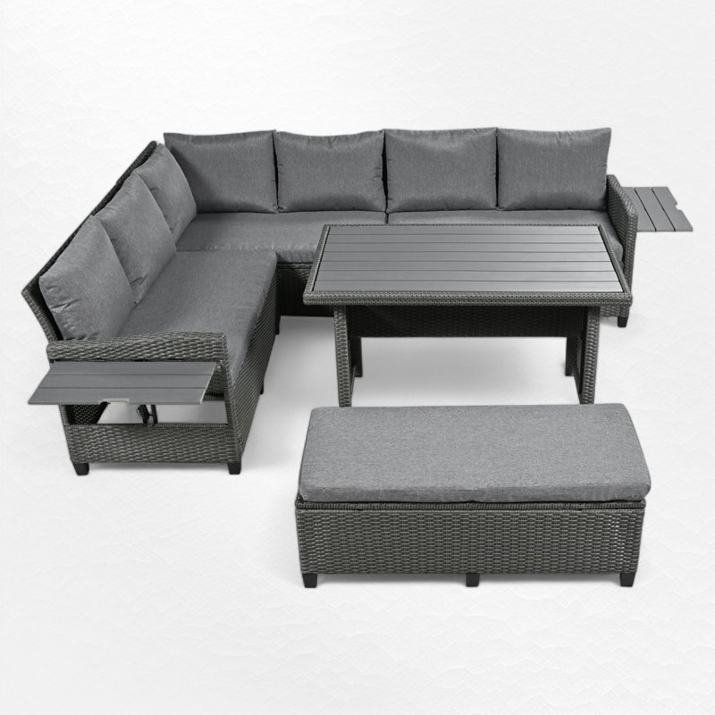 Wicker - Person Patio Conversation Set, Gray, Gray