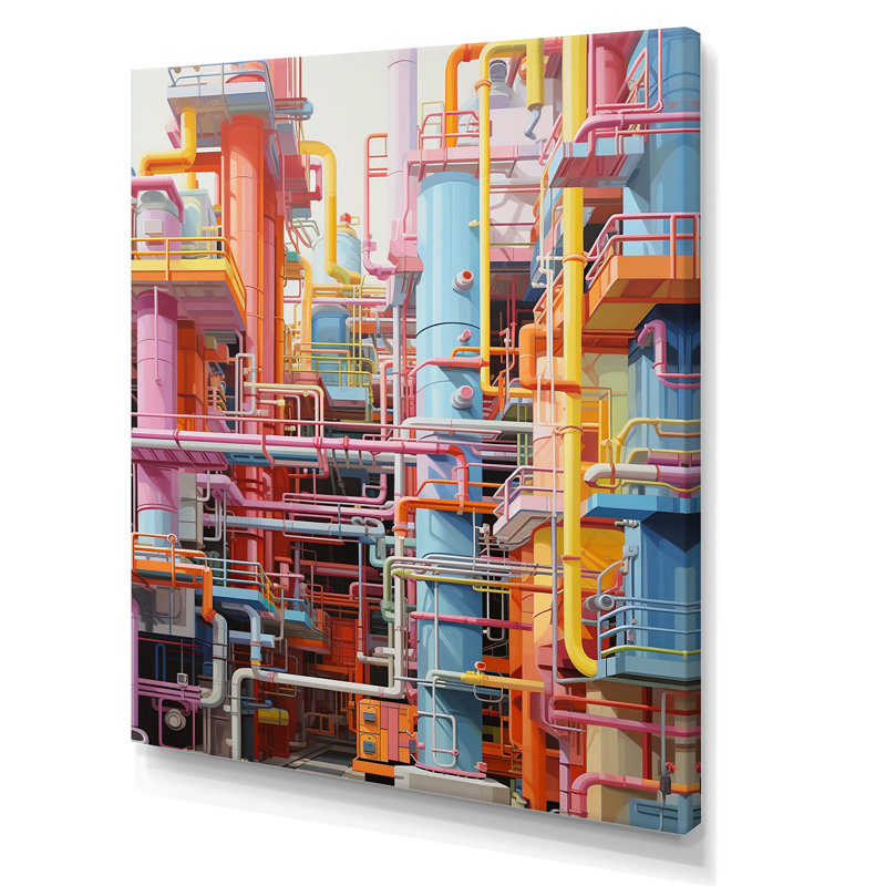 Abstrait usine colorée, minimalisme - Bâtiments et paysages urbains, impressions sur toile, Toile tendue
