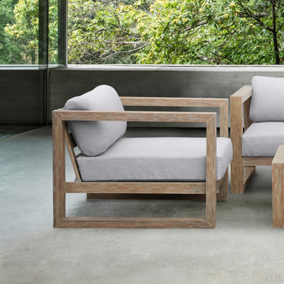 Chaise longue d'extérieur en bois d'eucalyptus avec coussins