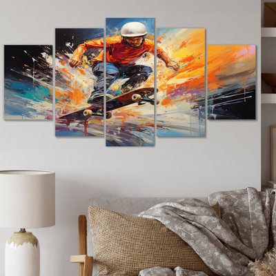 Skateboard Urban Pulse - Sports Canvas Art Print - 5 Panels