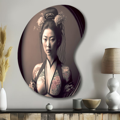 Portrait rétro japonais japonais - forme de flèche asiatique - art mural métallique asymétrique