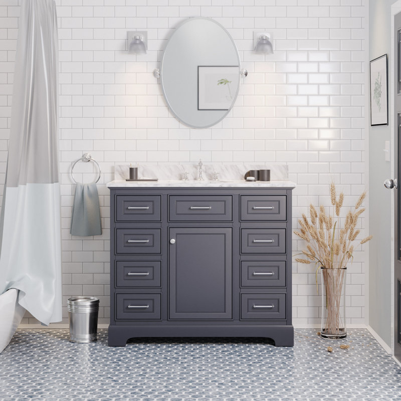 Ronnie 42'' Single Bathroom Vanity with Top, Charcoal Grey, Carrara Marble
