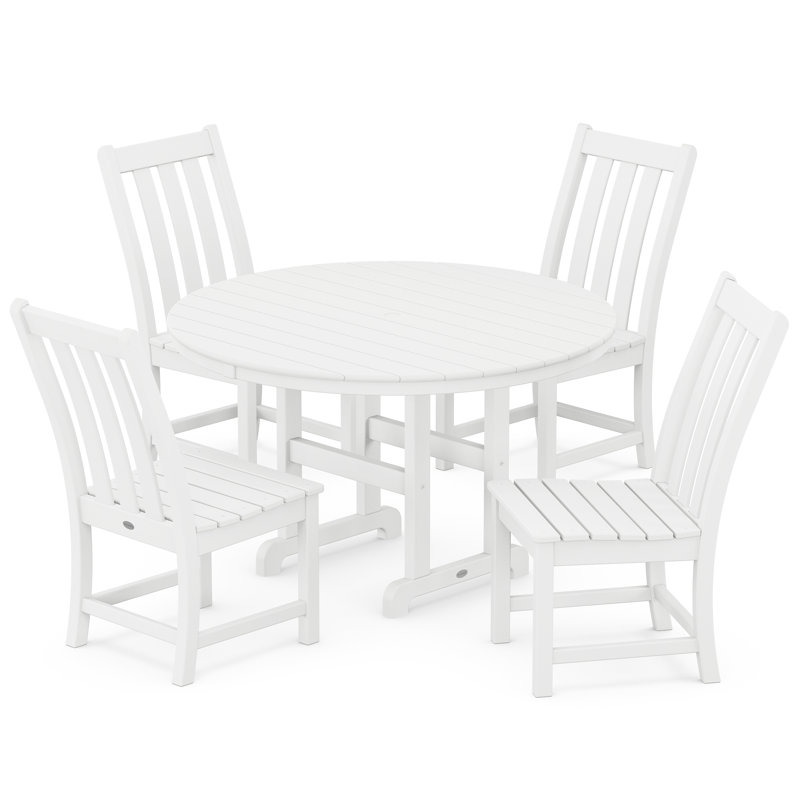 Vineyard 5-Piece Round Farmhouse Side Chair Dining Set, White