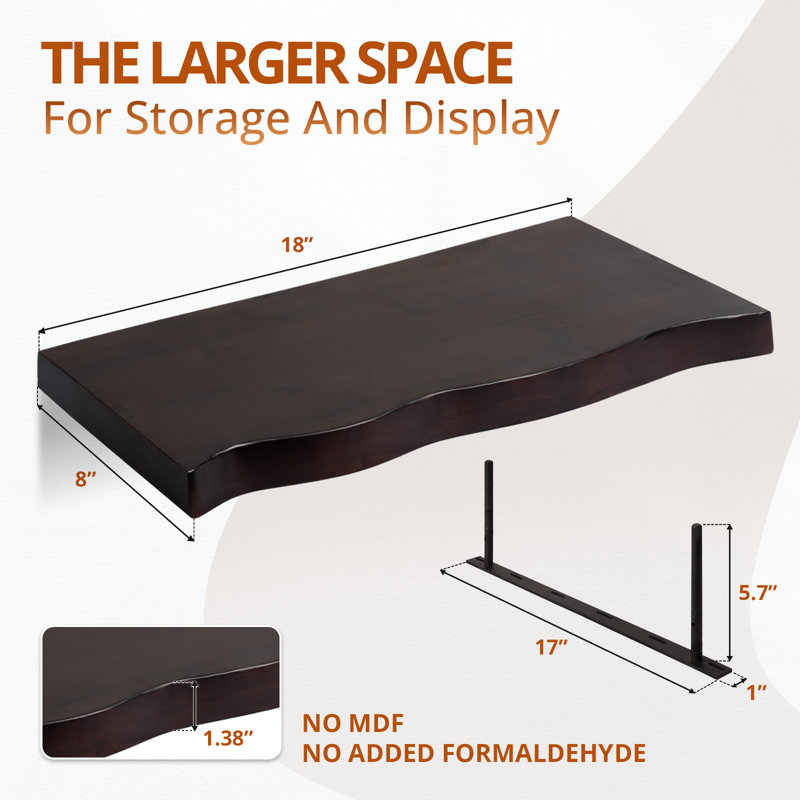 Ensemble de 24 tablettes flottantes 24 "Live Edge - 2 tablettes flottantes épaisses et lourdes pour le mur, Espresso