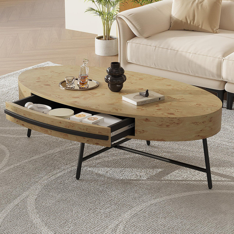 Table basse ovale avec tiroir Table de chevet moderne Mid-Century, Beige
