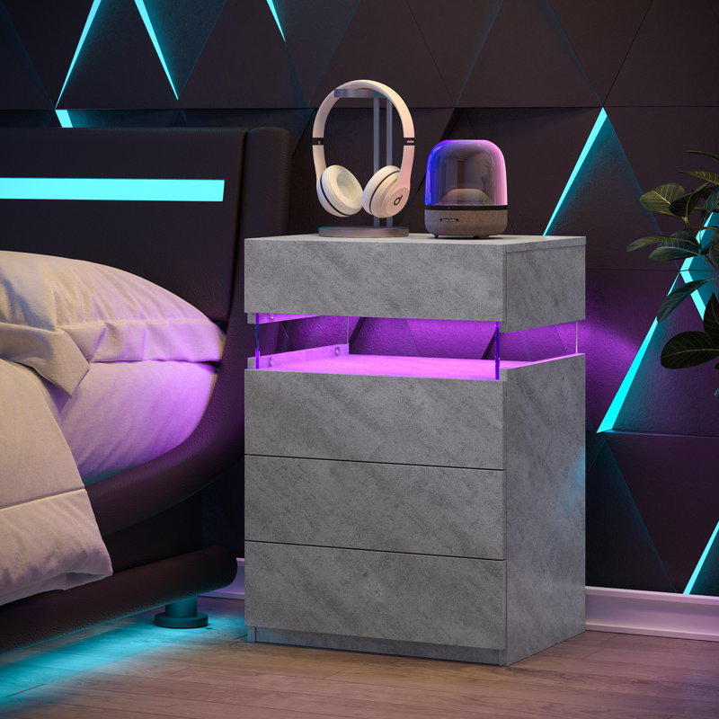 Led Nightstand With Gun Drawers, Gray