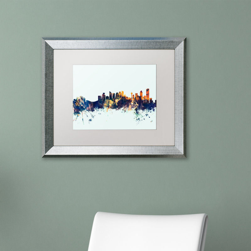 « calgary canada horizon blue », impression encadrée, H 11 po x l 14 po x P 0,5 po, Blanc, Cadre noir