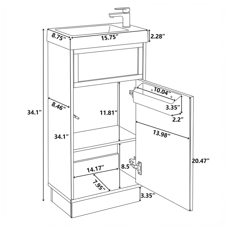 15.75" Single Bathroom Vanity with Resin Sink