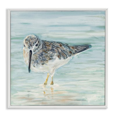 Nautical Sandpiper Shallow Beach Waters Traditional Bird Graphic Art on Wood
