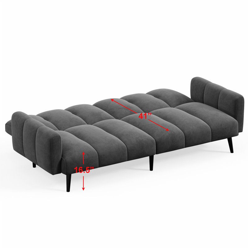 Scholz Better Home Products Velvet Upholstered Sofa Bed, Gray