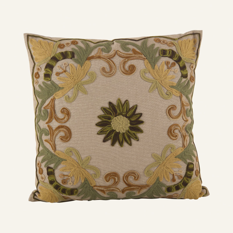 Kreutzer Cotton Floral Throw Pillow, Green/Yellow