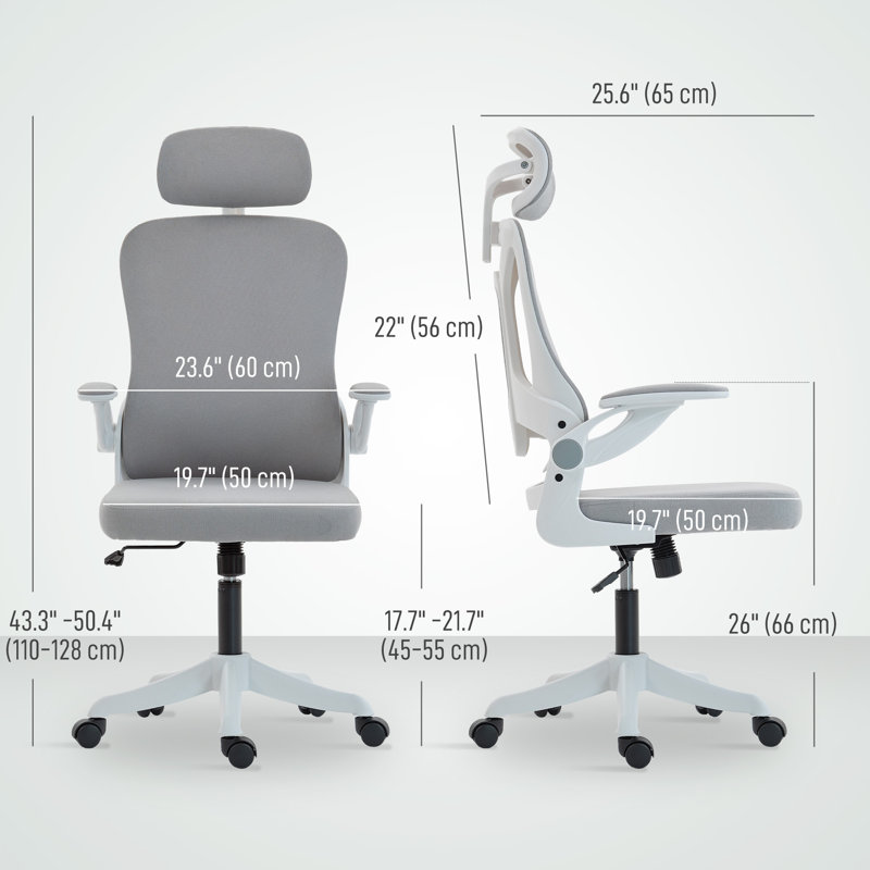 Chaise de bureau ergonomique, chaise de bureau avec appui-tête réglable, gris, Gris, Blanc