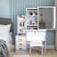 Coiffeuse de maquillage blanche avec miroir et tablettes de rangement, bureau à 3 tiroirs avec tabouret, coiffeuse moderne pour chambre à coucher et salon