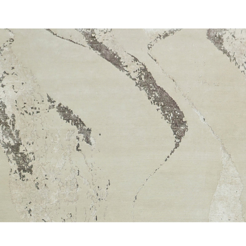 Hand Knotted Abstract Area Rug in Beige/Charcoal Gray, Rectangle 6' x 9'