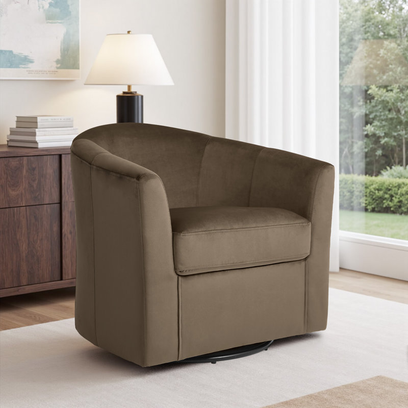  Fauteuil d'appoint rembourré et pivotant en velours avec dossier incurvé, Café