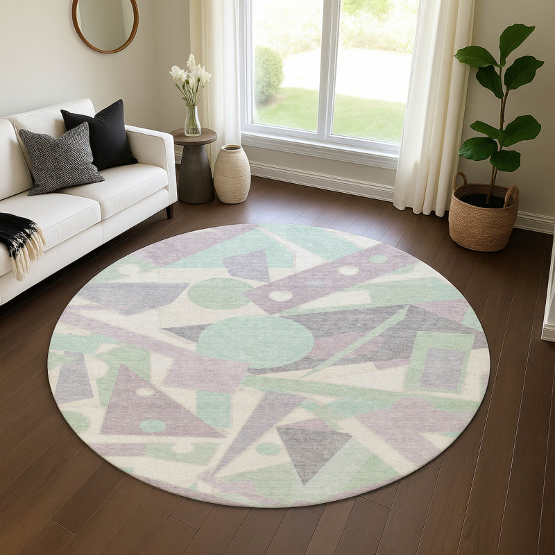 Premium Machine Washable Mehara AMF1693 Geometric Rug, Round 8'