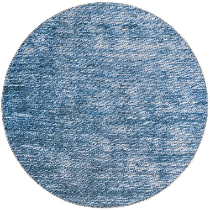 Tapis contemporain de couleur bleue Ikhasa, Rond 5 pi
