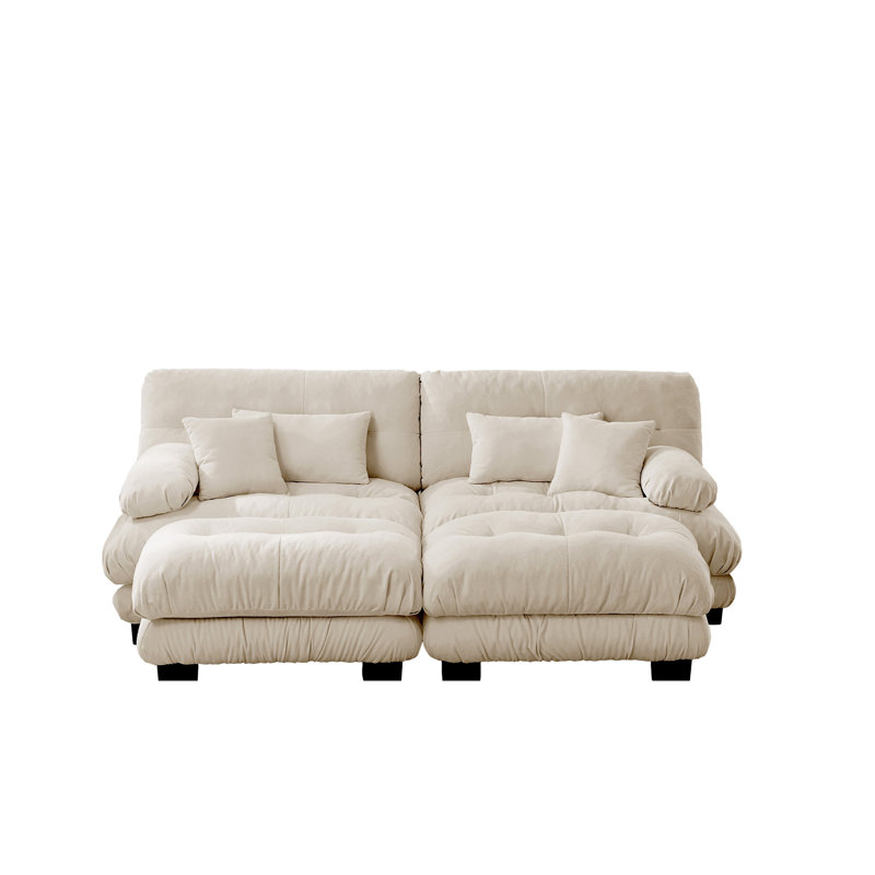 Canapé-lit Cloud Couch pour le salon, canapé 2 places en chenille avec 2 coussins lombaires et 2 coussins décoratifs, canapé rembourré à accoudoirs larges avec 2 repose-pieds