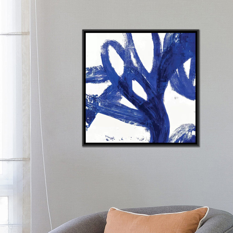 «Tendresse indigo» par PI Galerie - reproduction sur toile tendue, H 18 po x l 18 po x P 1,5 po, Toile avec cadre noir