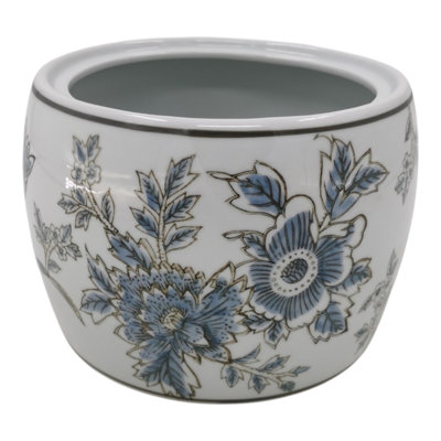 Decorative Neroli Basil Chinoiserie Scented Candle in Ceramic for Living Room Bookshelf - Accent Piece for Coffee Table or Bedroom  - 8", White & Blue