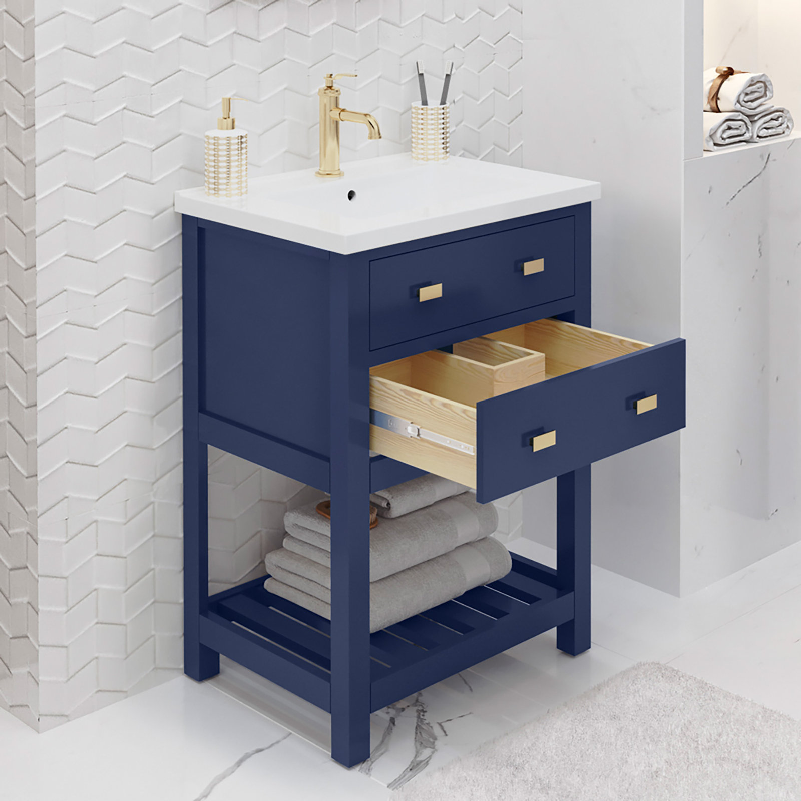 Caitlyn Modern 24" Single Bathroom Vanity, Monarch Blue