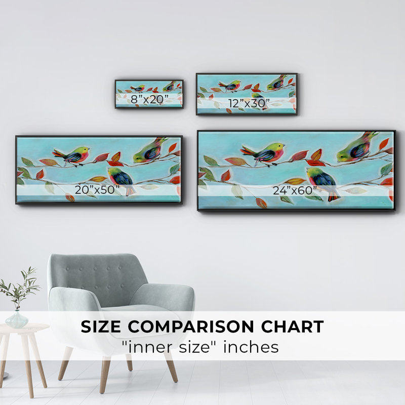 Bitty Birds II- Framed Canvas, 24" H x 60" W