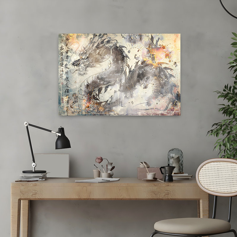 Impression d'art contemporain majestueux dragon chinois, 16" H x 24" W