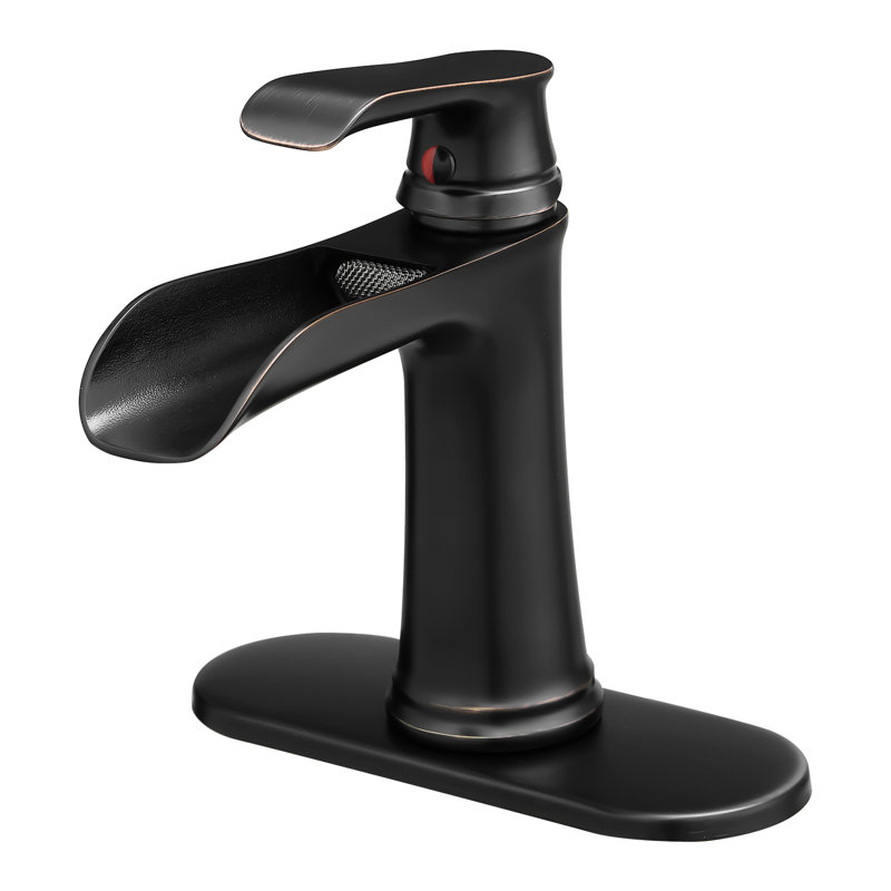 Robinet pour salle de bain à eau chaude et froide, cascade, monté sur le pont, un trou, avec drain escamotable monté sur le pont, drain, conduites d'alimentation, finition noir mat, bronze huilé, forme géométrique,