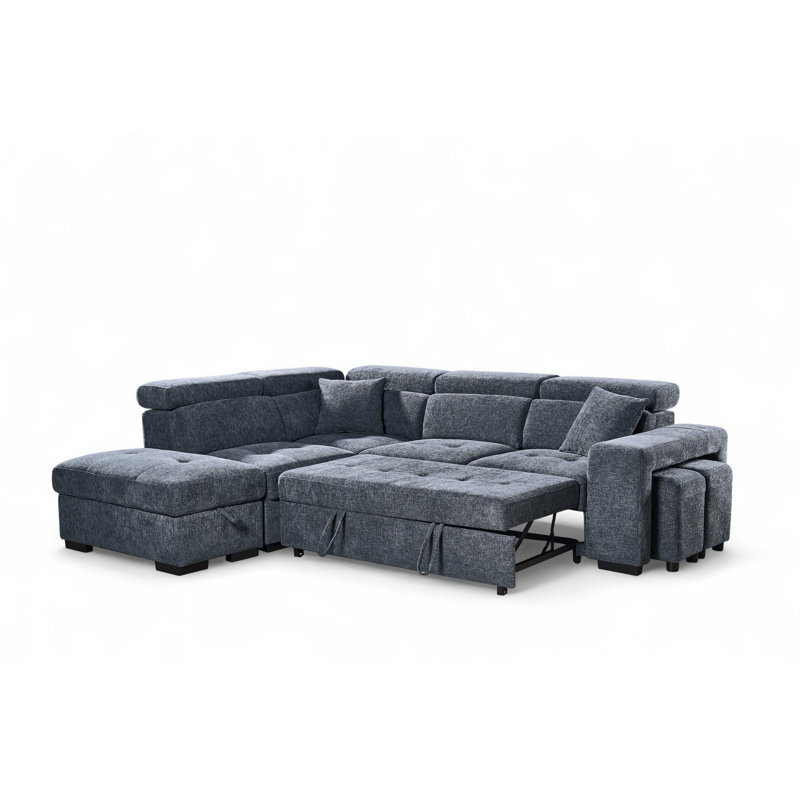 4 Seater Corner Sofa , Blue Chenille, Left Hand Facing