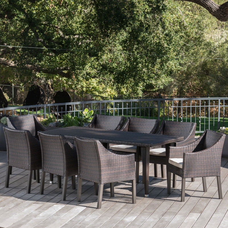Ensemble repas 9 pièces avec coussins Luebbert, Structure brune / coussin beige